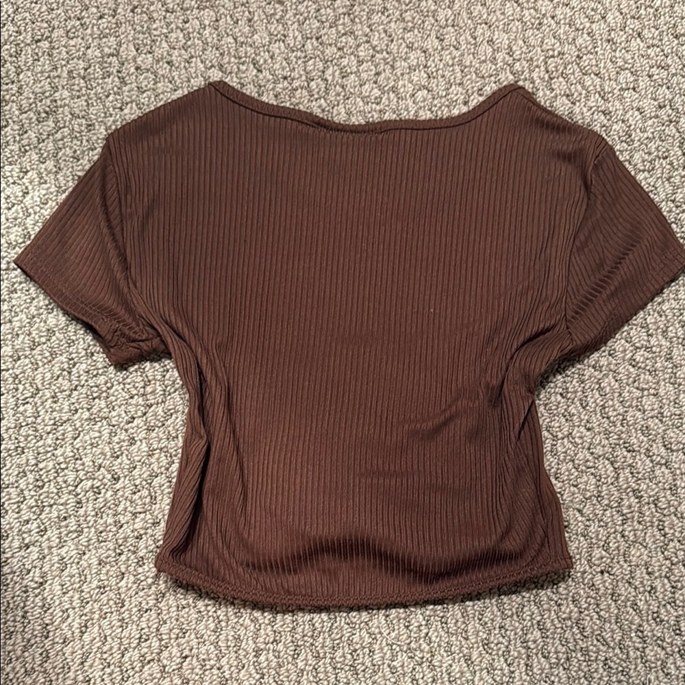 Brown Ribbed Crop Top - Picture 4 of 4